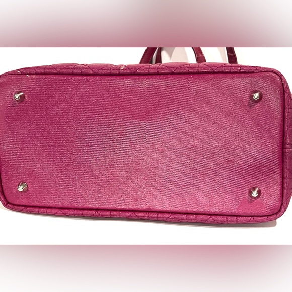 CHRISTIAN DIOR Coated Canvas Cannage Quilted Medium Panarea Tote in Fuschia - Picture 3 of 10